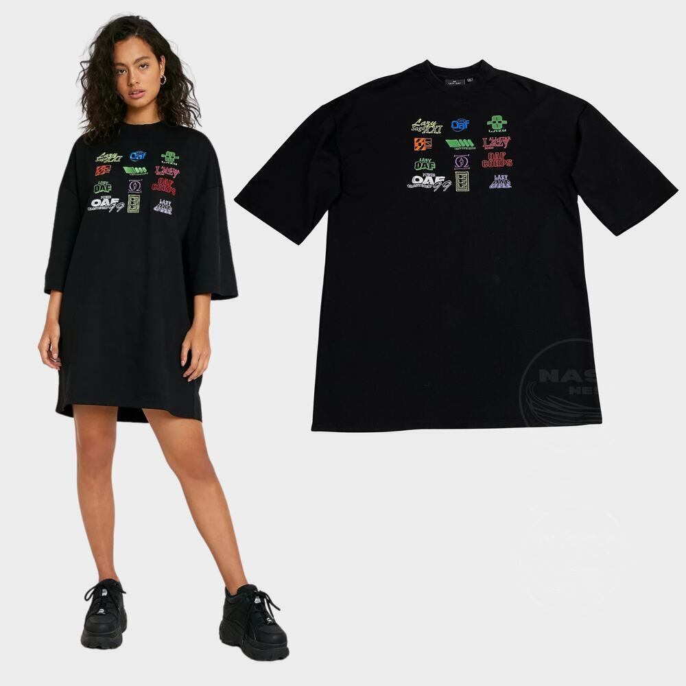 Lazy Oaf Graphic Black Oversized T-Shirt Dress | Sold Out, Logo Streetwear NWOT